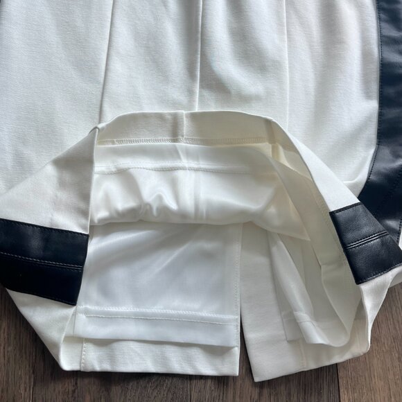 Bebe White Sheath Cocktail Dress Faux Leather Trim Size 2 Pleated - Picture 4 of 8